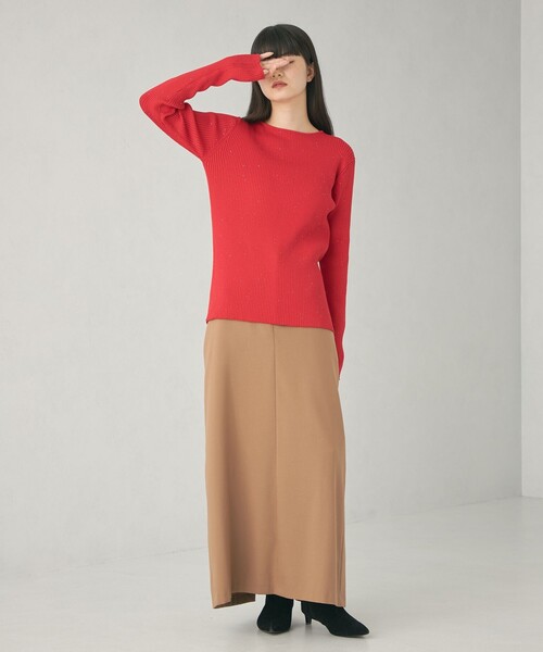 EMMEL REFINES（エメルリファインズ）の「＜EMMEL REFINES＞EM ミニスパンコール リブニット プルオーバー（ニット/セーター・レディース・ベージュ/レッド・FREE）」の7枚目の写真