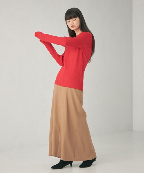 EMMEL REFINES（エメルリファインズ）の「＜EMMEL REFINES＞EM ミニスパンコール リブニット プルオーバー（ニット/セーター・レディース・ベージュ/レッド・FREE）」の8枚目の写真