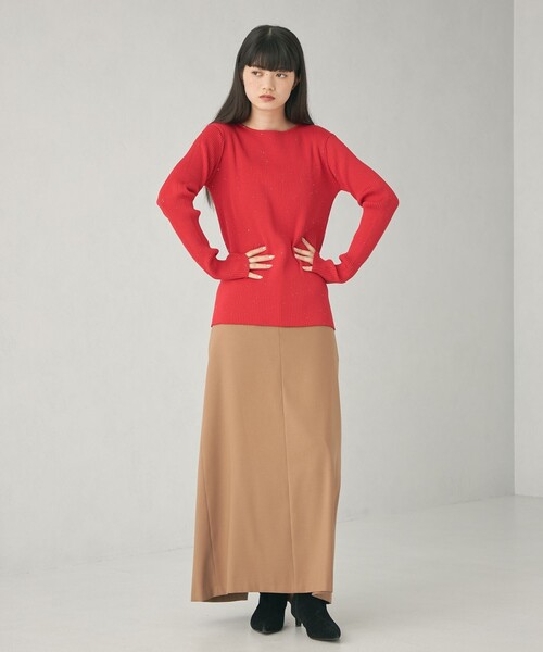 EMMEL REFINES（エメルリファインズ）の「＜EMMEL REFINES＞EM ミニスパンコール リブニット プルオーバー（ニット/セーター・レディース・ベージュ/レッド・FREE）」の9枚目の写真