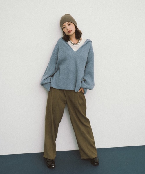 HANNE(アン)の「フーディーニットプルオーバー(ニット/セーター・レディース・ベージュ/ネイビー/ブルー・FREE)」の5枚目の写真