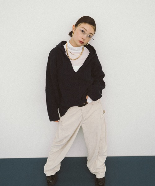 HANNE(アン)の「フーディーニットプルオーバー(ニット/セーター・レディース・ベージュ/ネイビー/ブルー・FREE)」の17枚目の写真