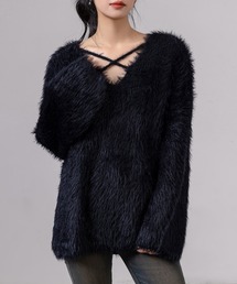 DAY CLOSET | レディース 長袖オーバーサイズクロスストラップシャギーニットトップス(ニット/セーター)