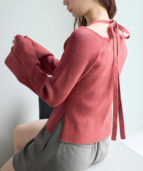 Kastane（カスタネ）の「ボウタイ配色リブニット（ニット/セーター・レディース・グレー/アイボリー/ブラック/レッド/イエロー/ブラック系その他・FREE）」の6枚目の写真