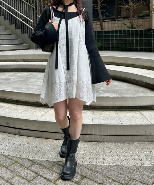 Kastane（カスタネ）の「ボウタイ配色リブニット（ニット/セーター・レディース・グレー/アイボリー/ブラック/レッド/イエロー/ブラック系その他・FREE）」の7枚目の写真