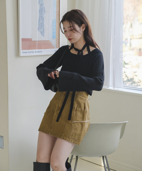 Kastane（カスタネ）の「ボウタイ配色リブニット（ニット/セーター・レディース・グレー/アイボリー/ブラック/レッド/イエロー/ブラック系その他・FREE）」の11枚目の写真