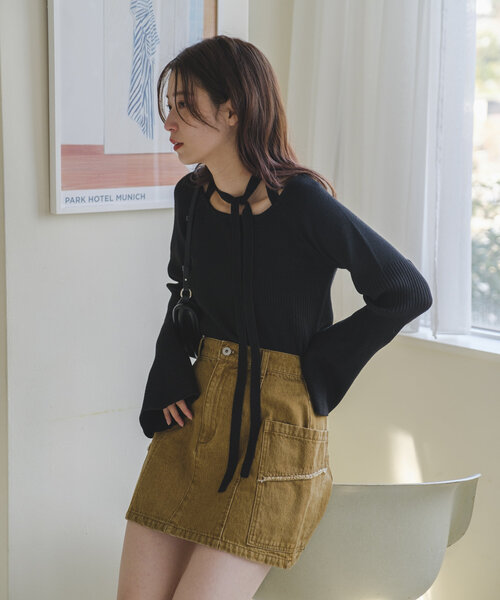 Kastane（カスタネ）の「ボウタイ配色リブニット（ニット/セーター・レディース・グレー/アイボリー/ブラック/レッド/イエロー/ブラック系その他・FREE）」の12枚目の写真