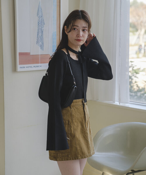 Kastane（カスタネ）の「ボウタイ配色リブニット（ニット/セーター・レディース・グレー/アイボリー/ブラック/レッド/イエロー/ブラック系その他・FREE）」の13枚目の写真