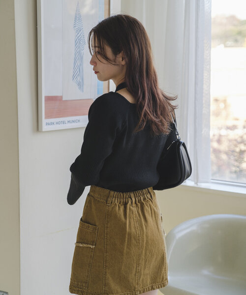 Kastane（カスタネ）の「ボウタイ配色リブニット（ニット/セーター・レディース・グレー/アイボリー/ブラック/レッド/イエロー/ブラック系その他・FREE）」の14枚目の写真