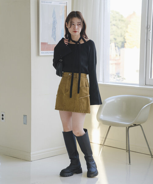 Kastane（カスタネ）の「ボウタイ配色リブニット（ニット/セーター・レディース・グレー/アイボリー/ブラック/レッド/イエロー/ブラック系その他・FREE）」の15枚目の写真