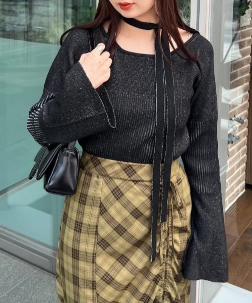 Kastane（カスタネ）の「ボウタイ配色リブニット（ニット/セーター・レディース・グレー/アイボリー/ブラック/レッド/イエロー/ブラック系その他・FREE）」の3枚目の写真