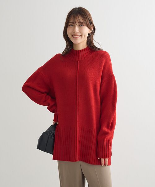 Green　Parks（グリーンパークス）の「洗えるモックネックニットプルオーバー（ニット/セーター・レディース・レッド/パープル/オフホワイト/杢グレー/ライトベージュ/ブラック・FREE）」の17枚目の写真