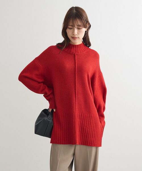 Green　Parks（グリーンパークス）の「洗えるモックネックニットプルオーバー（ニット/セーター・レディース・レッド/パープル/オフホワイト/杢グレー/ライトベージュ/ブラック・FREE）」の18枚目の写真