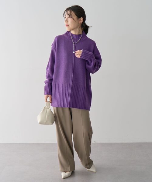 Green　Parks（グリーンパークス）の「洗えるモックネックニットプルオーバー（ニット/セーター・レディース・レッド/パープル/オフホワイト/杢グレー/ライトベージュ/ブラック・FREE）」の21枚目の写真
