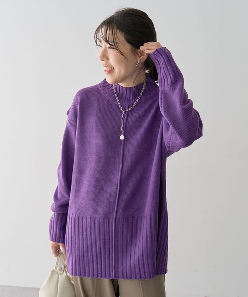 Green　Parks（グリーンパークス）の「洗えるモックネックニットプルオーバー（ニット/セーター・レディース・レッド/パープル/オフホワイト/杢グレー/ライトベージュ/ブラック・FREE）」の22枚目の写真