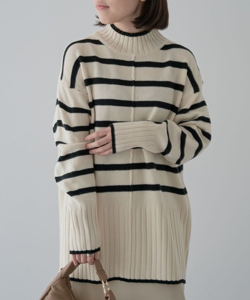 Green　Parks（グリーンパークス）の「洗えるモックネックニットプルオーバー（ニット/セーター・レディース・レッド/パープル/オフホワイト/杢グレー/ライトベージュ/ブラック・FREE）」の2枚目の写真