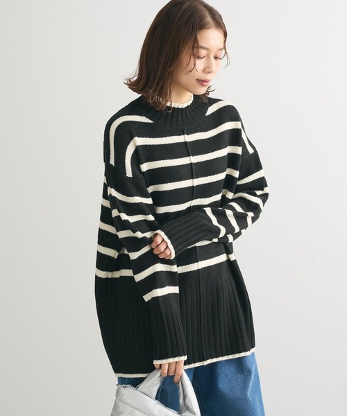 Green　Parks（グリーンパークス）の「洗えるモックネックニットプルオーバー（ニット/セーター・レディース・レッド/パープル/オフホワイト/杢グレー/ライトベージュ/ブラック・FREE）」の3枚目の写真