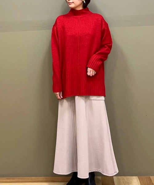 Green　Parks（グリーンパークス）の「洗えるモックネックニットプルオーバー（ニット/セーター・レディース・レッド/パープル/オフホワイト/杢グレー/ライトベージュ/ブラック・FREE）」の14枚目の写真