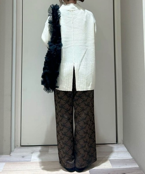 Green　Parks（グリーンパークス）の「洗えるモックネックニットプルオーバー（ニット/セーター・レディース・レッド/パープル/オフホワイト/杢グレー/ライトベージュ/ブラック・FREE）」の8枚目の写真