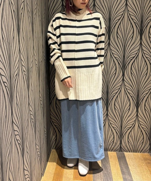 Green　Parks（グリーンパークス）の「洗えるモックネックニットプルオーバー（ニット/セーター・レディース・レッド/パープル/オフホワイト/杢グレー/ライトベージュ/ブラック・FREE）」の11枚目の写真