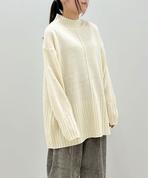 Green　Parks（グリーンパークス）の「洗えるモックネックニットプルオーバー（ニット/セーター・レディース・レッド/パープル/オフホワイト/杢グレー/ライトベージュ/ブラック・FREE）」の9枚目の写真