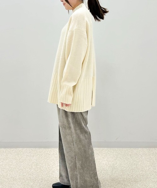 Green　Parks（グリーンパークス）の「洗えるモックネックニットプルオーバー（ニット/セーター・レディース・レッド/パープル/オフホワイト/杢グレー/ライトベージュ/ブラック・FREE）」の10枚目の写真