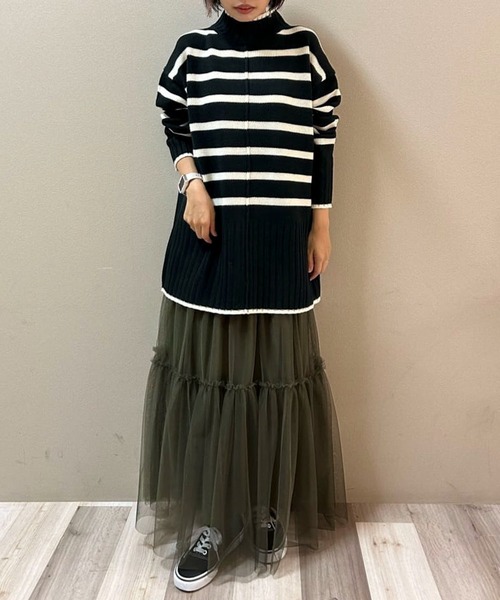 Green　Parks（グリーンパークス）の「洗えるモックネックニットプルオーバー（ニット/セーター・レディース・レッド/パープル/オフホワイト/杢グレー/ライトベージュ/ブラック・FREE）」の13枚目の写真