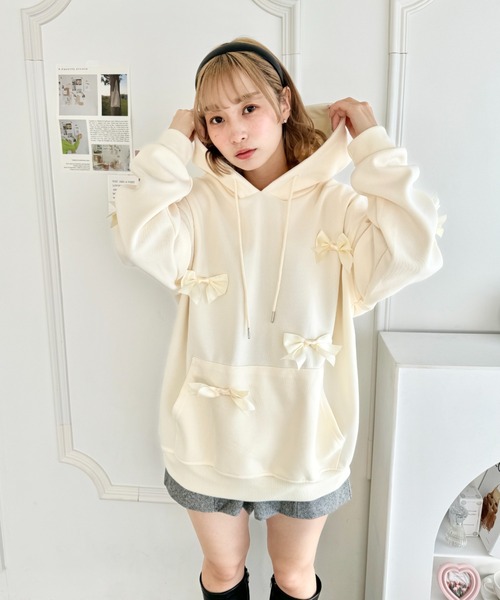 セール】メニーリボンオーバーサイズフーディー（パーカー