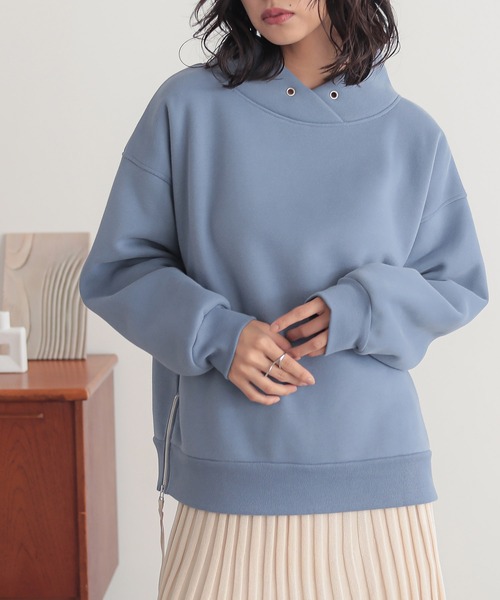 n'OrLABEL（ノアールレーベル）の「【機能素材】『裏起毛フード風襟プルオーバー』（スウェット・レディース・マスタード/杢グレー/ブラック/ブルー・FREE）」の3枚目の写真