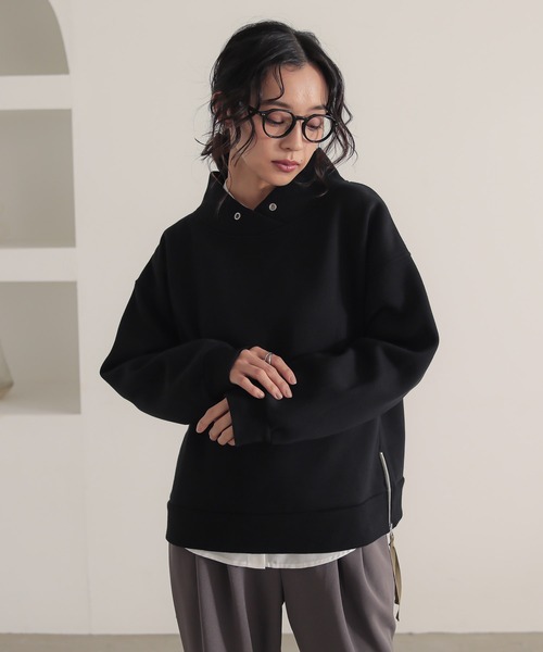 n'OrLABEL（ノアールレーベル）の「【機能素材】『裏起毛フード風襟プルオーバー』（スウェット・レディース・マスタード/杢グレー/ブラック/ブルー・FREE）」の20枚目の写真