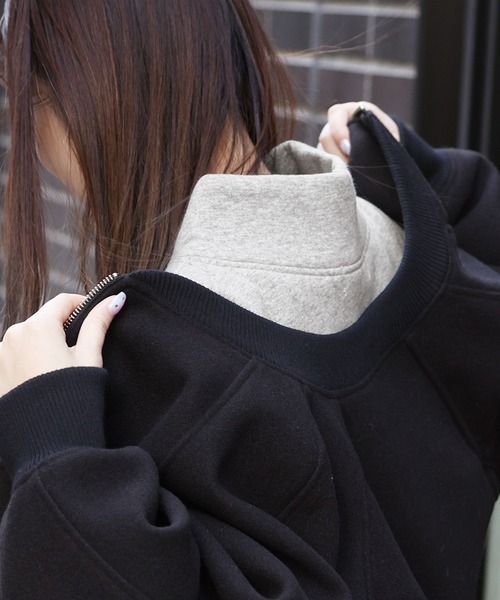 n'OrLABEL（ノアールレーベル）の「【機能素材】『裏起毛フード風襟プルオーバー』（スウェット・レディース・マスタード/杢グレー/ブラック/ブルー・FREE）」の5枚目の写真