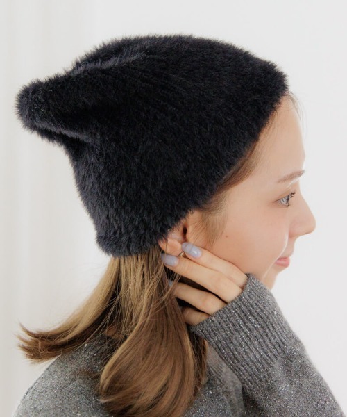 flower(フラワー)の「フラッフィーニットキャップ(ニットキャップ/ビーニー・レディース・ブラック/ベージュ・FREE)」の8枚目の写真