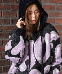 【unisex】総柄 シャギーニット パーカー / Shaggy Knit Parka