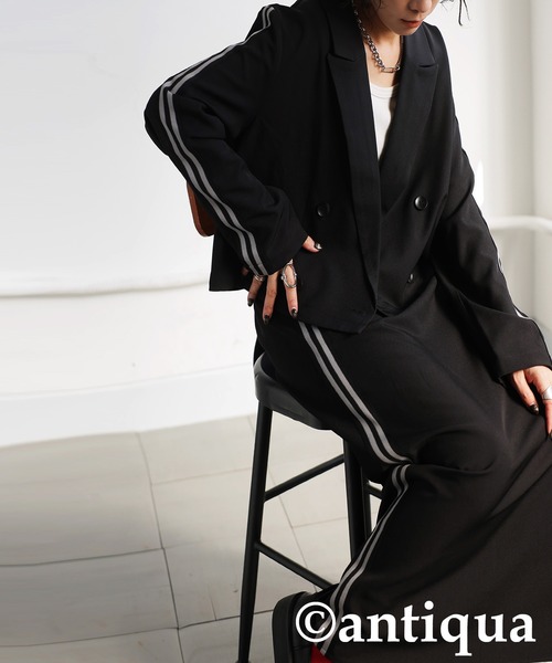 antiqua（アンティカ）の「ラインショートジャケット（テーラードジャケット・レディース・ブラック/グレー・ONESIZE）」の4枚目の写真