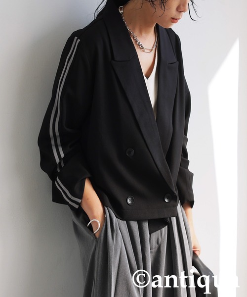 antiqua（アンティカ）の「ラインショートジャケット（テーラードジャケット・レディース・ブラック/グレー・ONESIZE）」の7枚目の写真