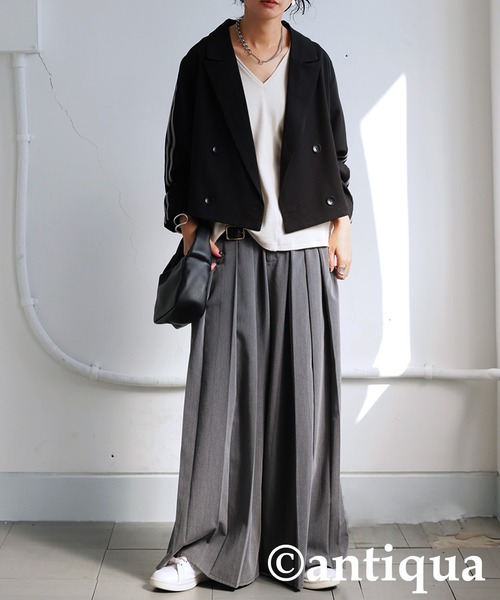 antiqua（アンティカ）の「ラインショートジャケット（テーラードジャケット・レディース・ブラック/グレー・ONESIZE）」の9枚目の写真