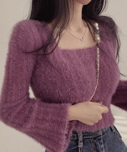 Miniministore(ミニミニストア)の「ショート丈 シャギーニットトップス韓国風(ニット/セーター・レディース・ライトブルー/アイボリー/ブラック/パープル/ピンク・FREE)」の4枚目の写真