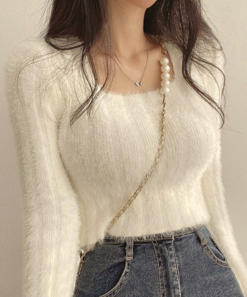 Miniministore(ミニミニストア)の「ショート丈 シャギーニットトップス韓国風(ニット/セーター・レディース・ライトブルー/アイボリー/ブラック/パープル/ピンク・FREE)」の6枚目の写真