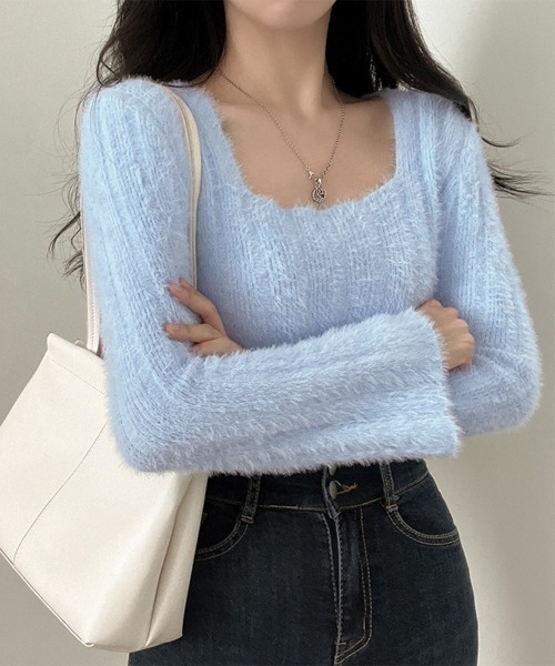Miniministore(ミニミニストア)の「ショート丈 シャギーニットトップス韓国風(ニット/セーター・レディース・ライトブルー/アイボリー/ブラック/パープル/ピンク・FREE)」の14枚目の写真
