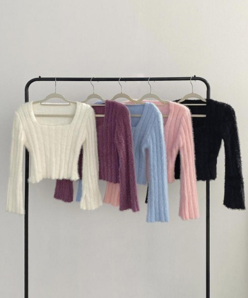 Miniministore(ミニミニストア)の「ショート丈 シャギーニットトップス韓国風(ニット/セーター・レディース・ライトブルー/アイボリー/ブラック/パープル/ピンク・FREE)」の18枚目の写真