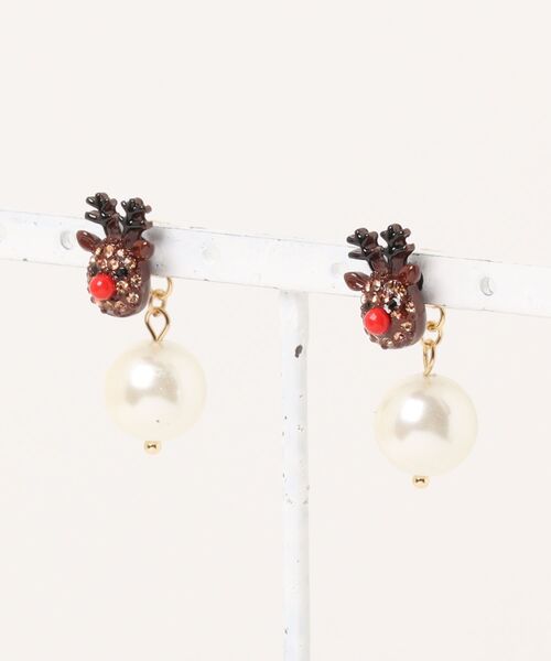 Three Four Time(スリーフォータイム)の「【X'mas】トナカイ×パールピアス(ピアス(両耳用)・レディース・ゴールド/ブラウン・FREE)」の11枚目の写真