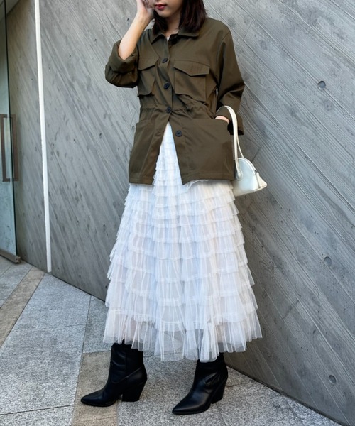 gossip!ロサンゼルス(ゴシップロサンゼルス)の「エアリーフリル フレアスカート(スカート・レディース・ブラック/ベージュ/ホワイト・FREE)」の2枚目の写真