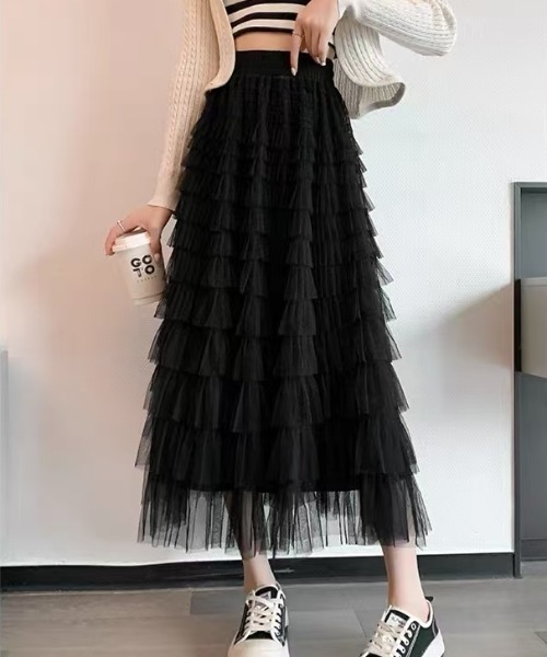 gossip!ロサンゼルス(ゴシップロサンゼルス)の「エアリーフリル フレアスカート(スカート・レディース・ブラック/ベージュ/ホワイト・FREE)」の1枚目の写真