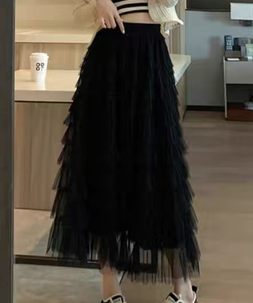 gossip!ロサンゼルス(ゴシップロサンゼルス)の「エアリーフリル フレアスカート(スカート・レディース・ブラック/ベージュ/ホワイト・FREE)」の5枚目の写真