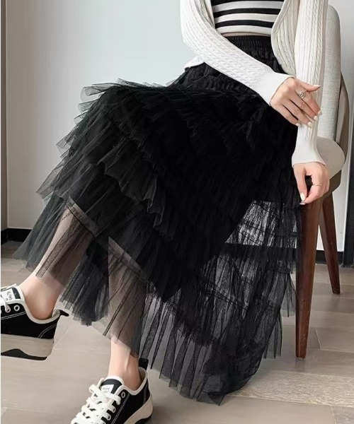 gossip!ロサンゼルス(ゴシップロサンゼルス)の「エアリーフリル フレアスカート(スカート・レディース・ブラック/ベージュ/ホワイト・FREE)」の4枚目の写真