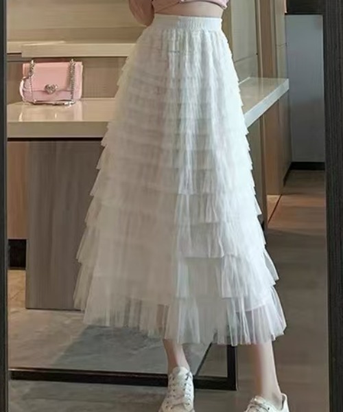 gossip!ロサンゼルス(ゴシップロサンゼルス)の「エアリーフリル フレアスカート(スカート・レディース・ブラック/ベージュ/ホワイト・FREE)」の6枚目の写真