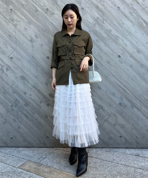 gossip!ロサンゼルス(ゴシップロサンゼルス)の「エアリーフリル フレアスカート(スカート・レディース・ブラック/ベージュ/ホワイト・FREE)」の12枚目の写真