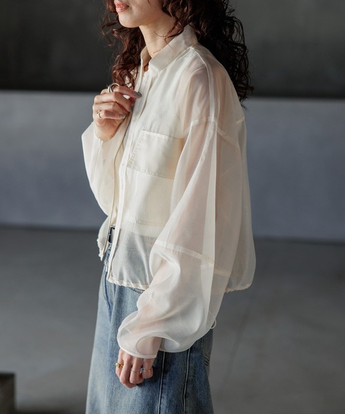 INTER FACTORY（インターファクトリー）の「kumika - シアーブルゾン made in INTER FACTORY（ブルゾン・レディース・アイボリー/ブラウン・FREE）」の12枚目の写真