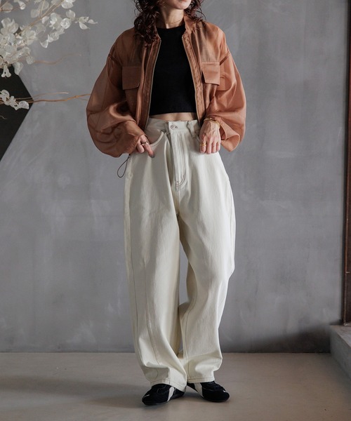 INTER FACTORY（インターファクトリー）の「kumika - シアーブルゾン made in INTER FACTORY（ブルゾン・レディース・アイボリー/ブラウン・FREE）」の5枚目の写真