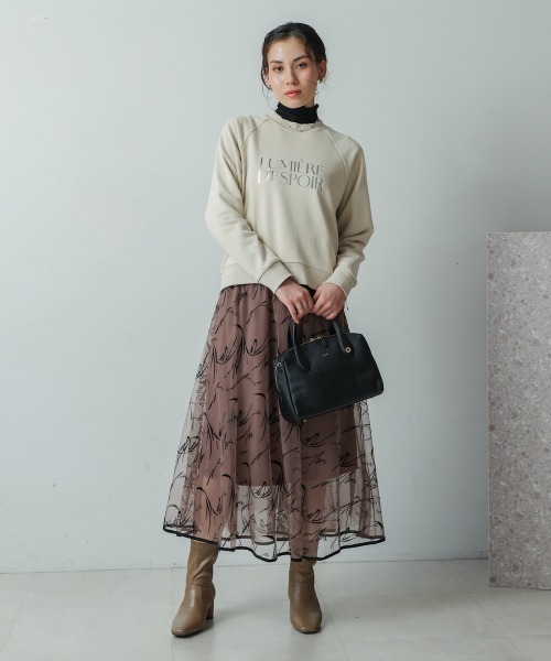Bou Jeloud（ブージュルード）の「花柄チュールスカート（スカート・レディース・ブラック/アイボリー/モカ・38）」の9枚目の写真