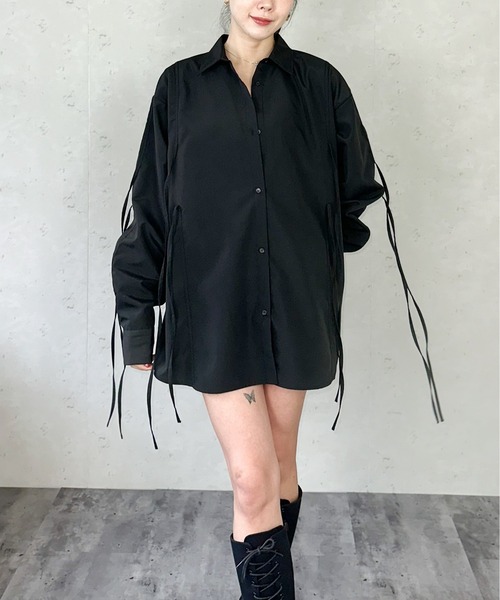 Per sist ence(パーシエンス)の「ブロードリボンオーバーサイズシャツ(シャツ/ブラウス・レディース・ブラック/オフホワイト/ブルー/ピンク・FREE)」の3枚目の写真